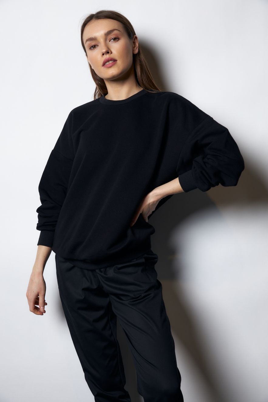 Damska CZARNA Bawełniana Bluza OVERSIZE gładka