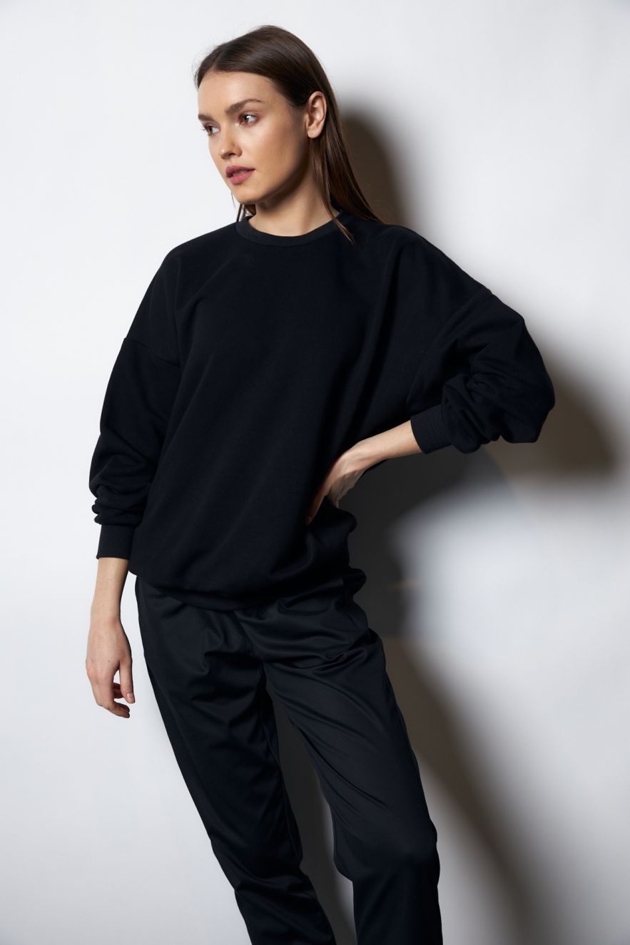 Damska CZARNA Bawełniana Bluza OVERSIZE gładka