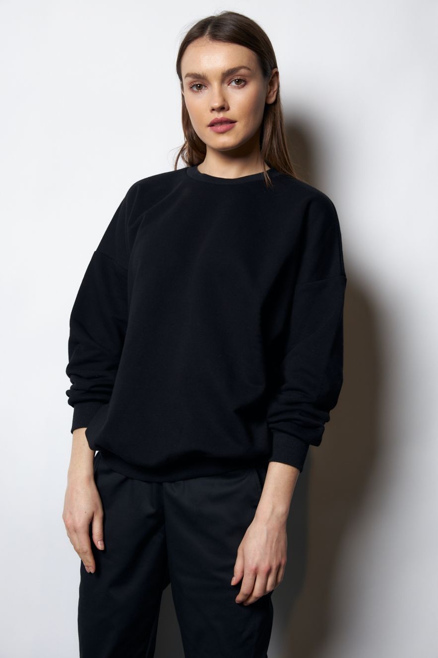 Damska CZARNA Bawełniana Bluza OVERSIZE gładka