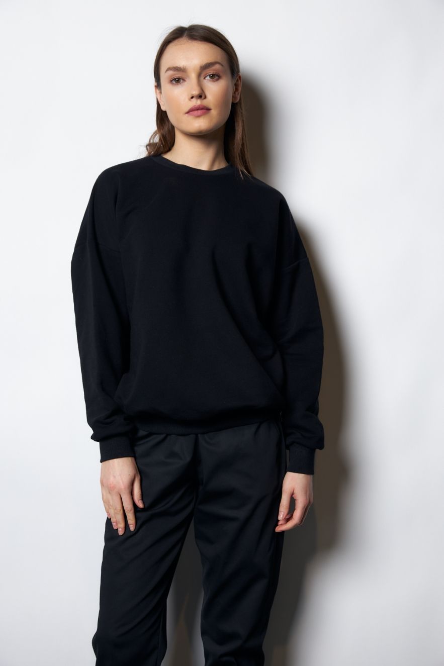 Damska CZARNA Bawełniana Bluza OVERSIZE gładka