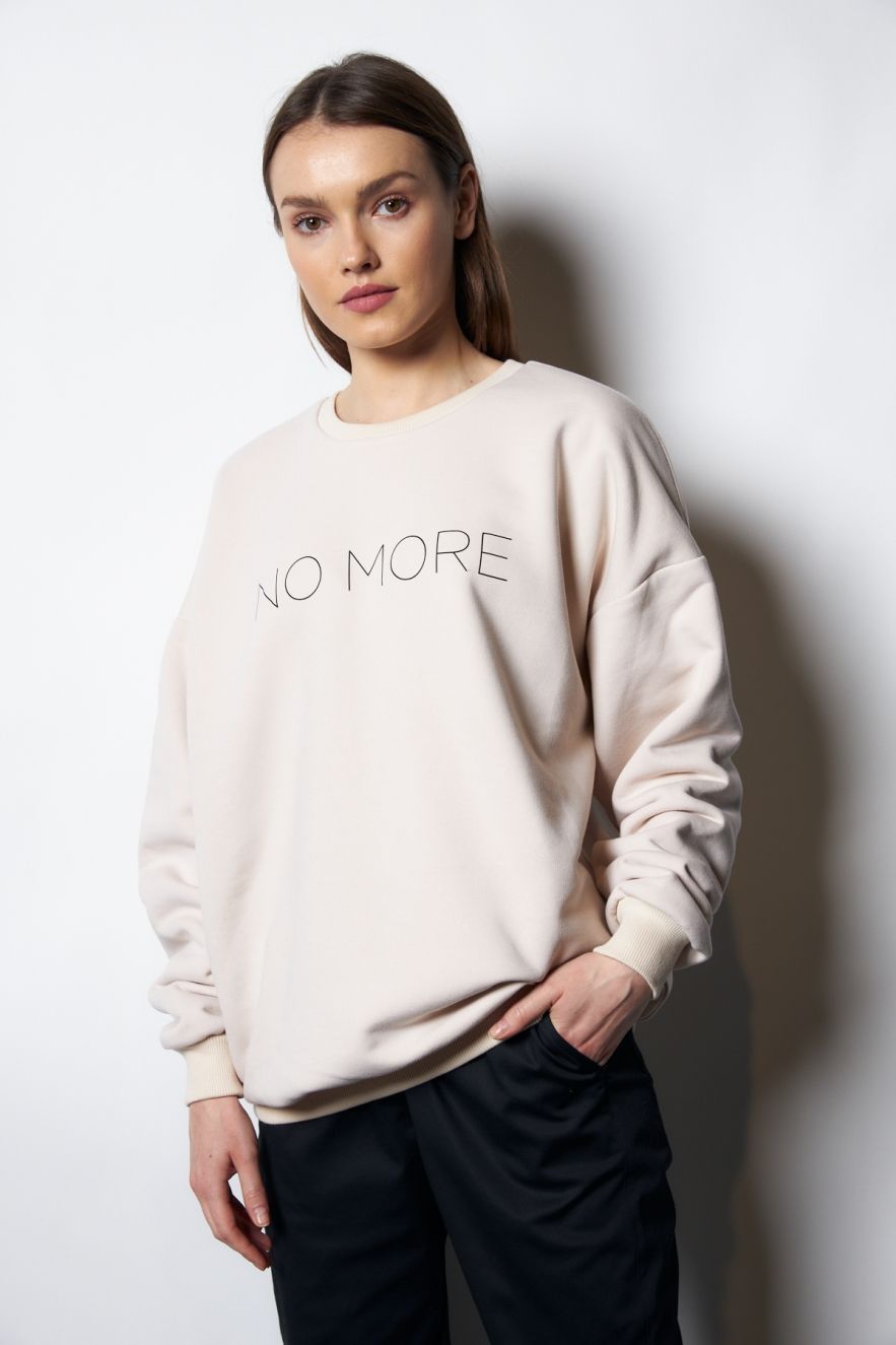 Damska Śmietankowa Bawełniana Bluza OVERSIZE NO MORE z napisem