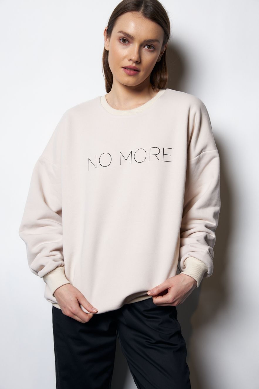 Damska Śmietankowa Bawełniana Bluza OVERSIZE NO MORE z napisem