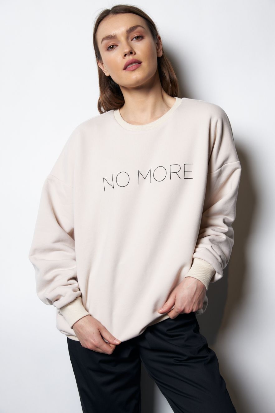 Damska Śmietankowa Bawełniana Bluza OVERSIZE NO MORE z napisem