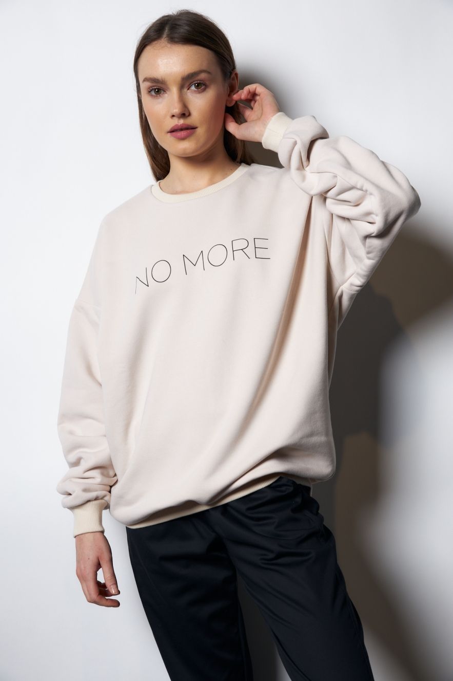 Damska Śmietankowa Bawełniana Bluza OVERSIZE NO MORE z napisem