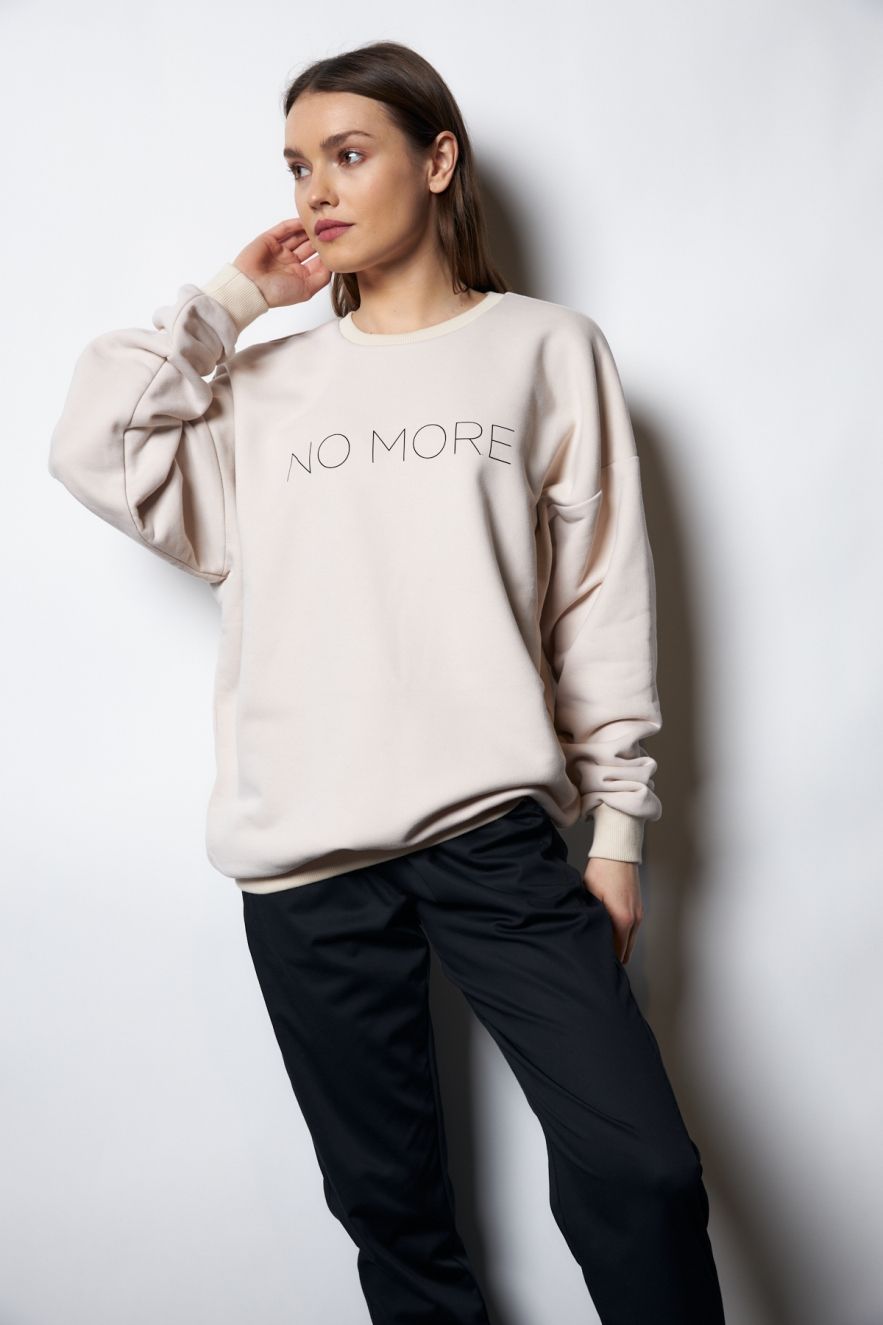 Damska Śmietankowa Bawełniana Bluza OVERSIZE NO MORE z napisem