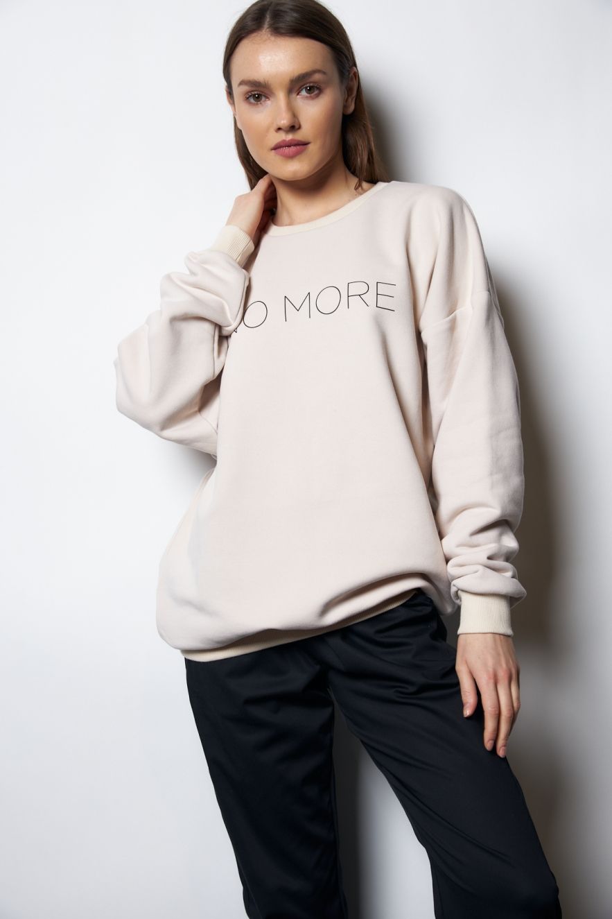 Damska Śmietankowa Bawełniana Bluza OVERSIZE NO MORE z napisem