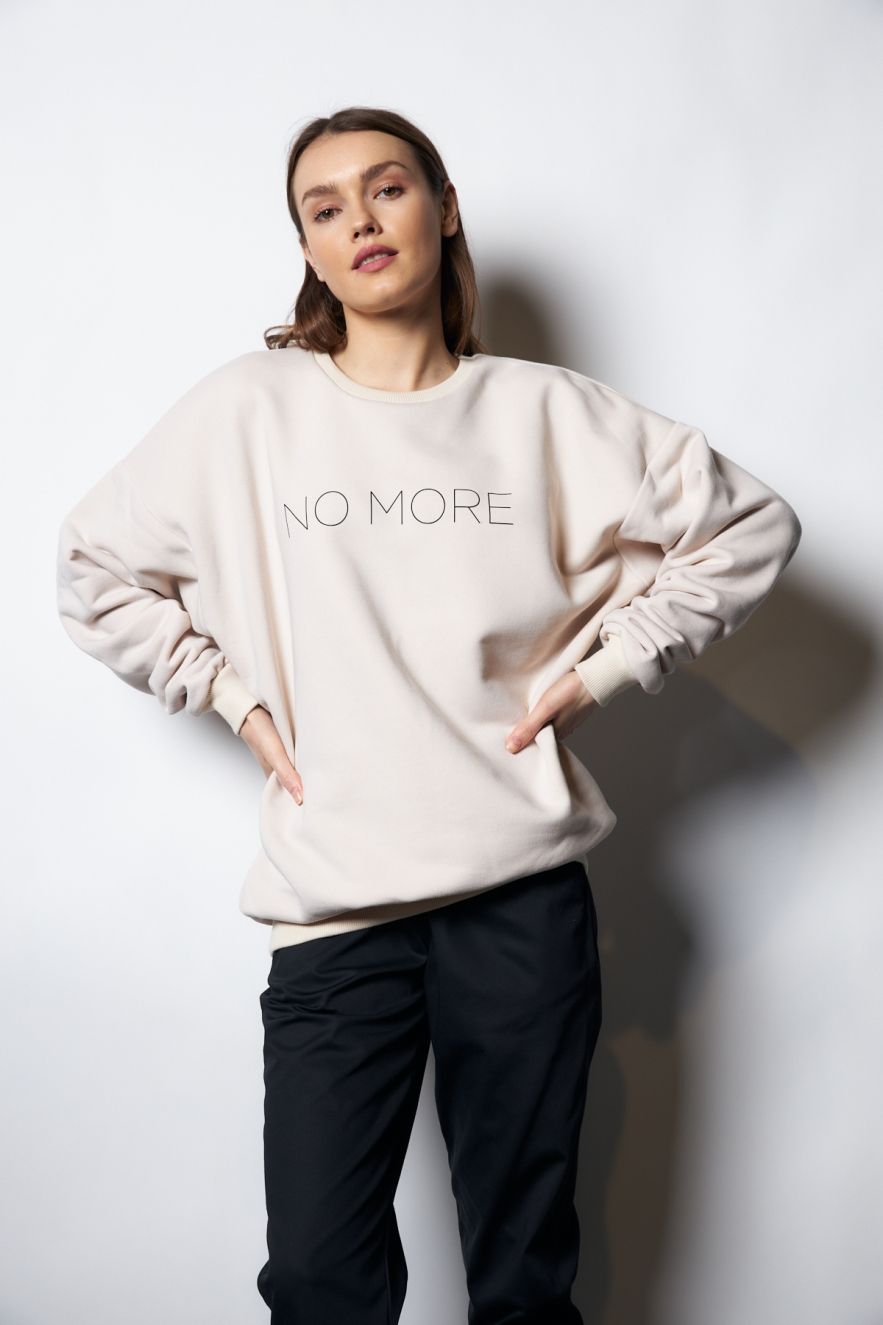 Damska Śmietankowa Bawełniana Bluza OVERSIZE NO MORE z napisem