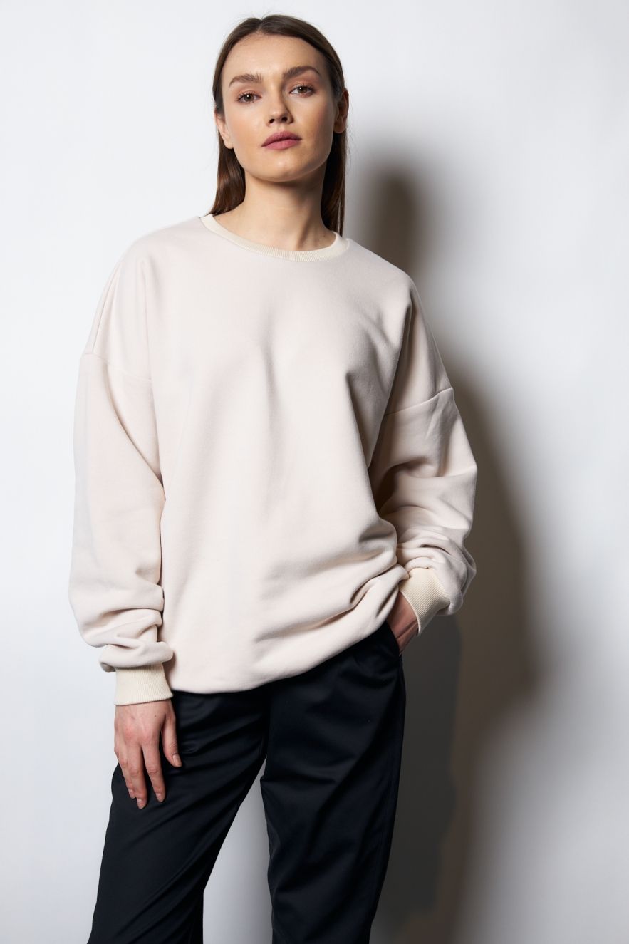 Damska Śmietankowa Bawełniana Bluza OVERSIZE gładka