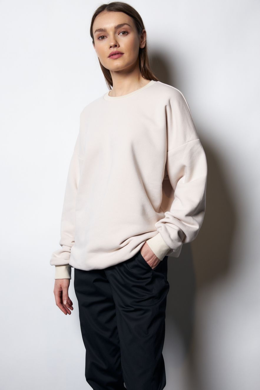 Damska Śmietankowa Bawełniana Bluza OVERSIZE gładka