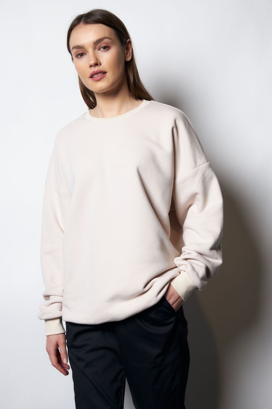 Damska Śmietankowa Bawełniana Bluza OVERSIZE gładka