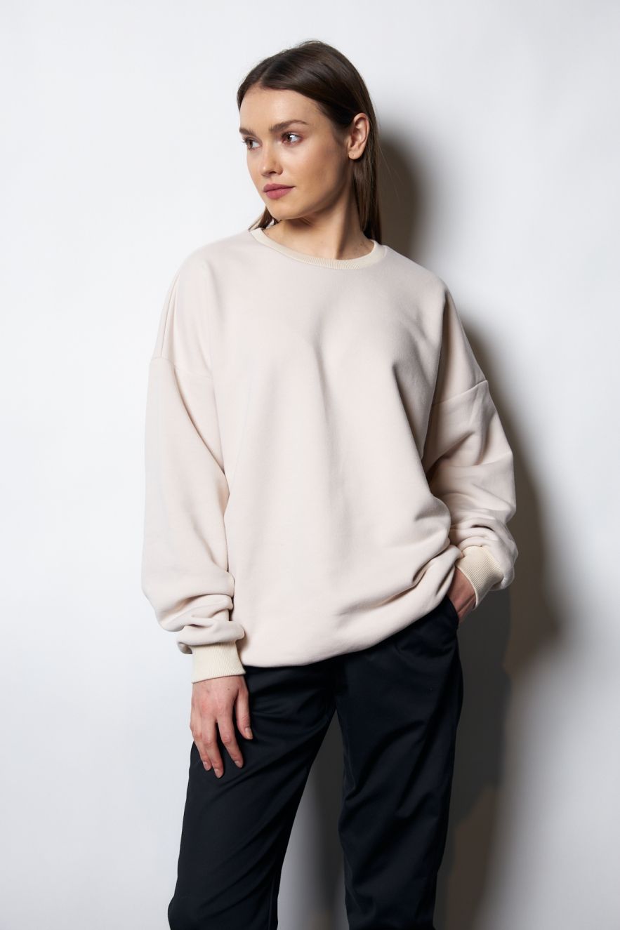 Damska Śmietankowa Bawełniana Bluza OVERSIZE gładka
