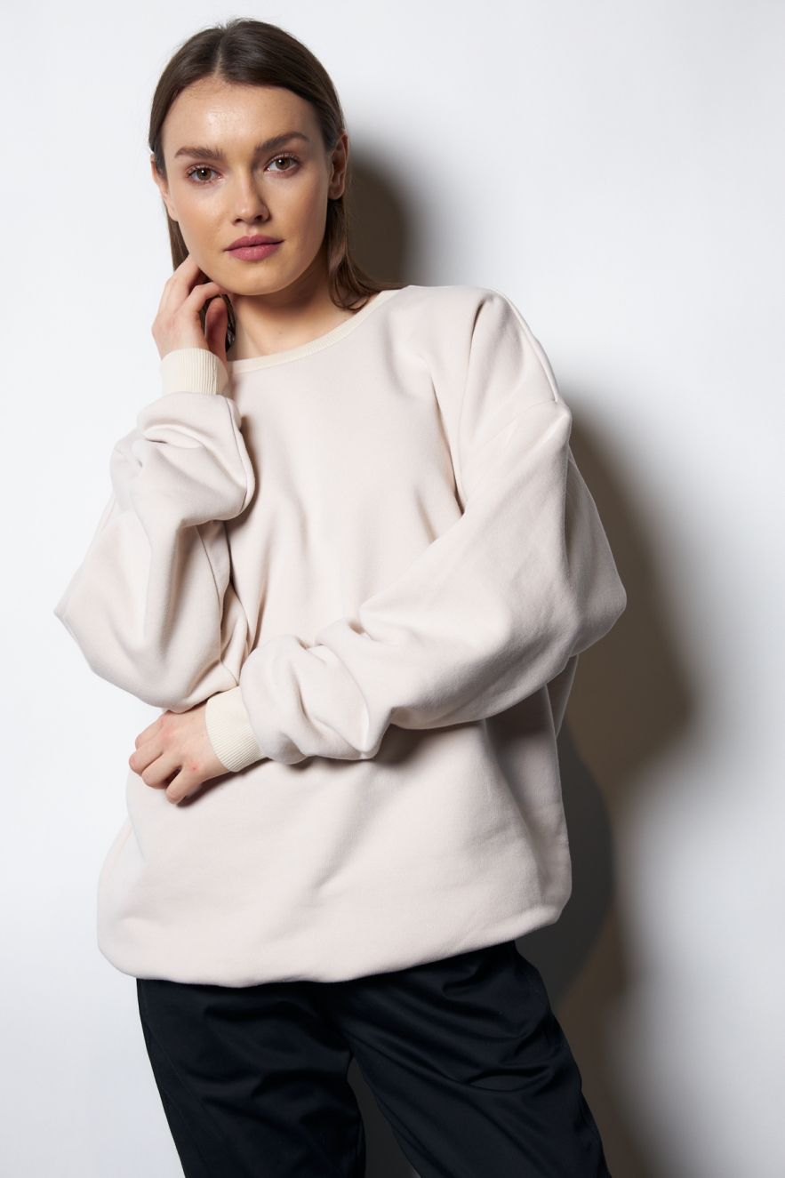 Damska Śmietankowa Bawełniana Bluza OVERSIZE gładka