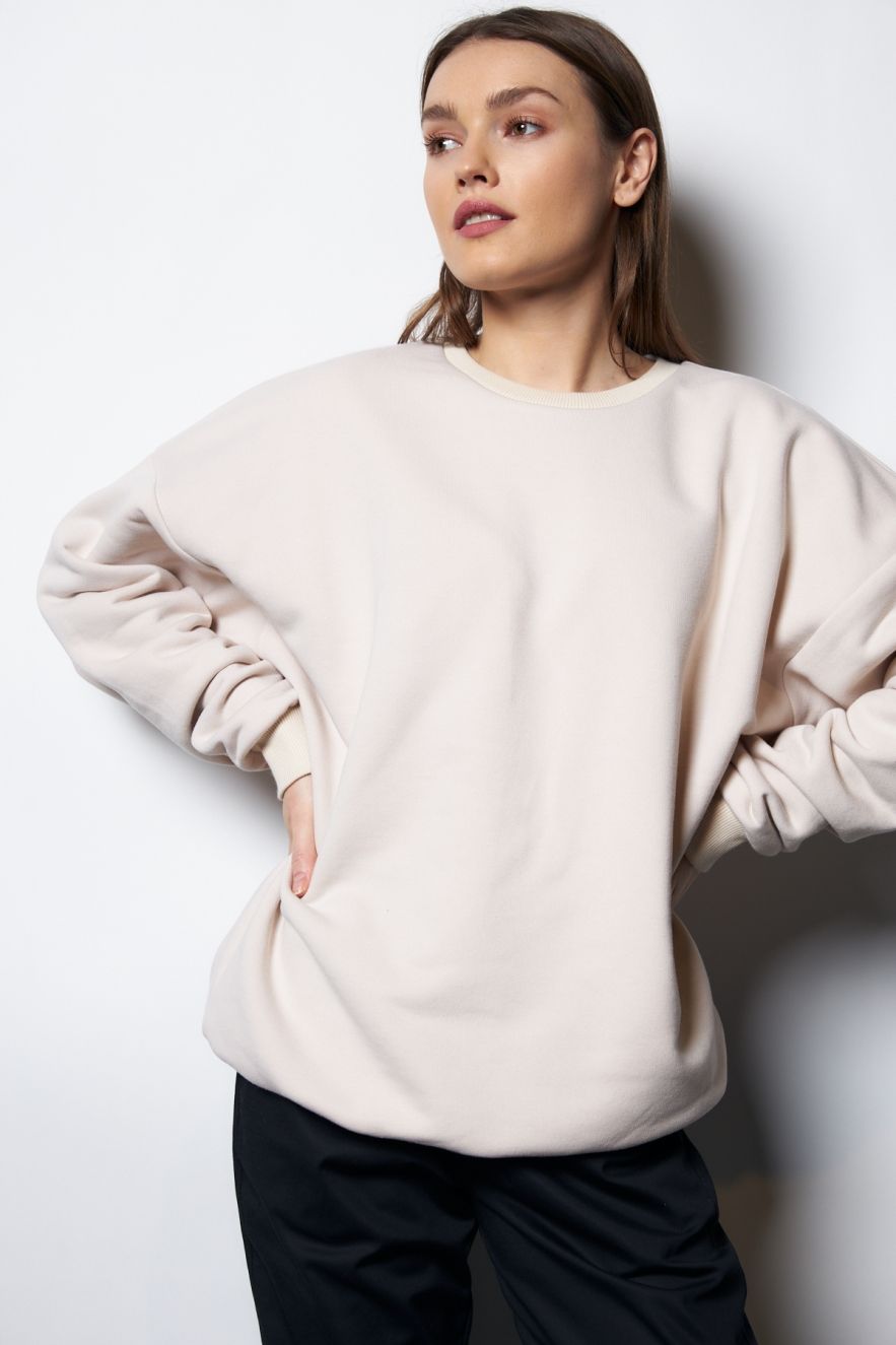 Damska Śmietankowa Bawełniana Bluza OVERSIZE gładka
