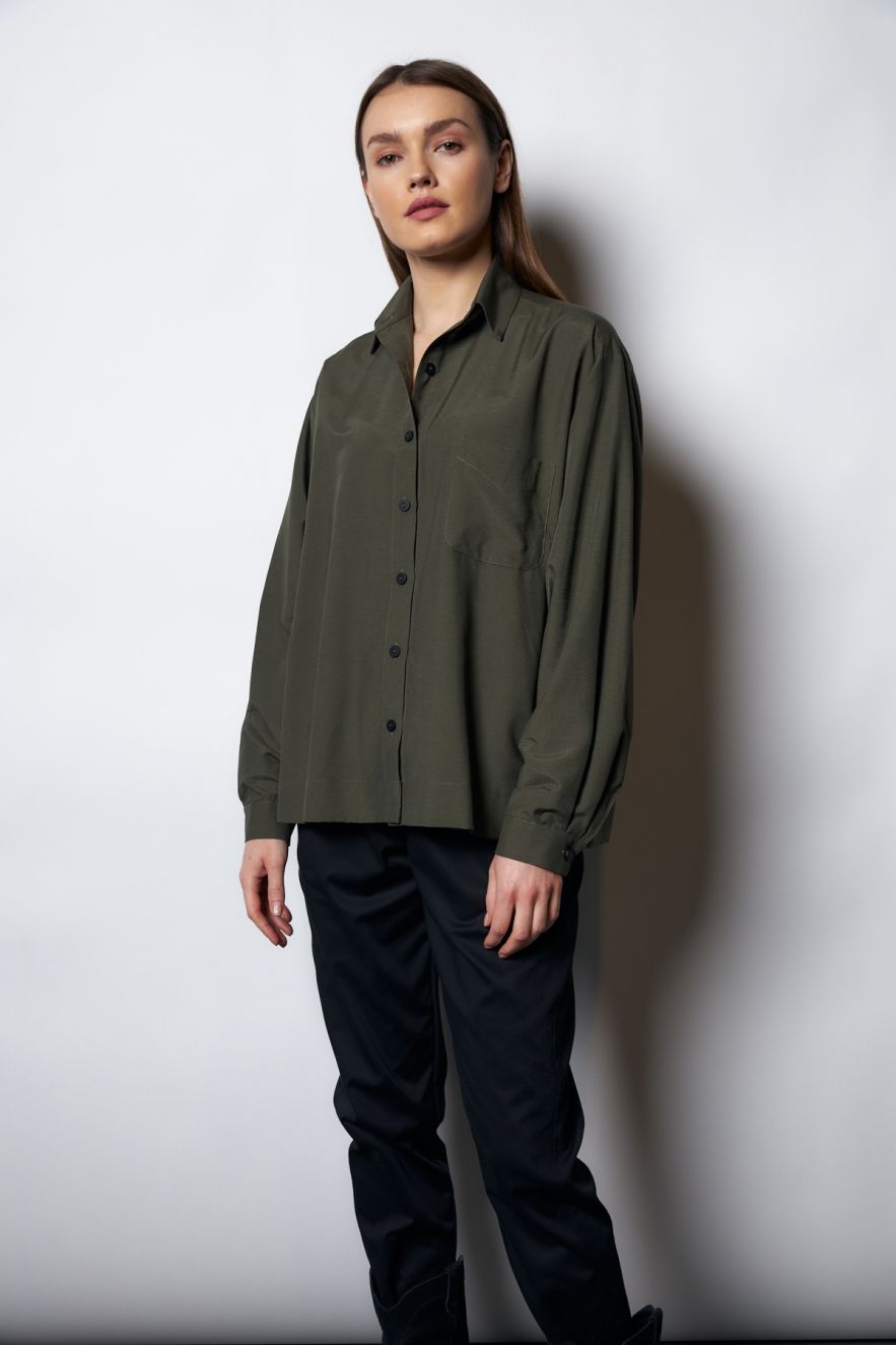 Koszula Jedwabna Khaki oversize My Style 50% jedwab 50 wiskoza