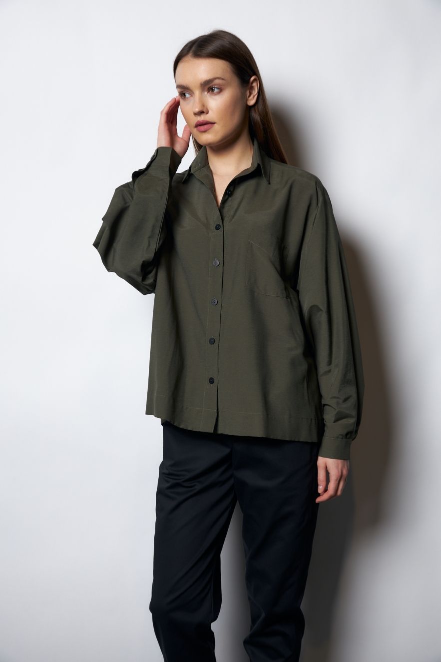 Koszula Jedwabna Khaki oversize My Style 50% jedwab 50 wiskoza