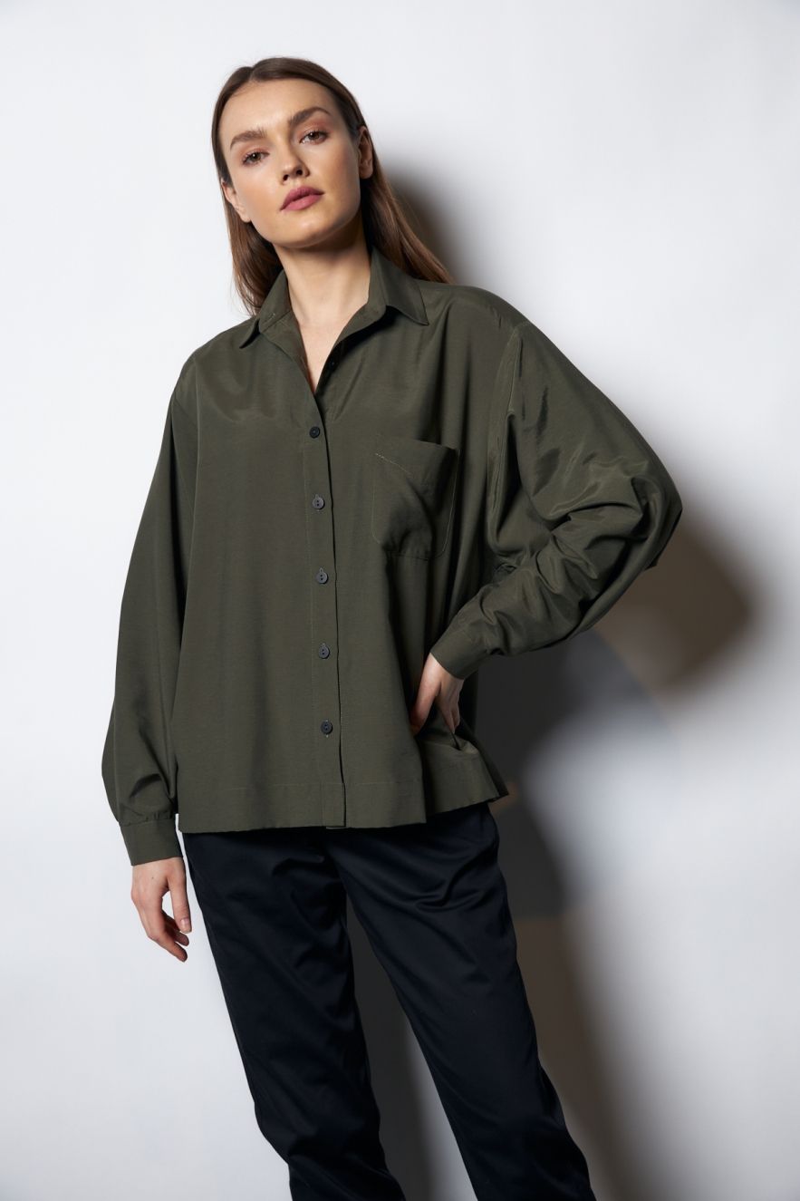 Koszula Jedwabna Khaki oversize My Style 50% jedwab 50 wiskoza