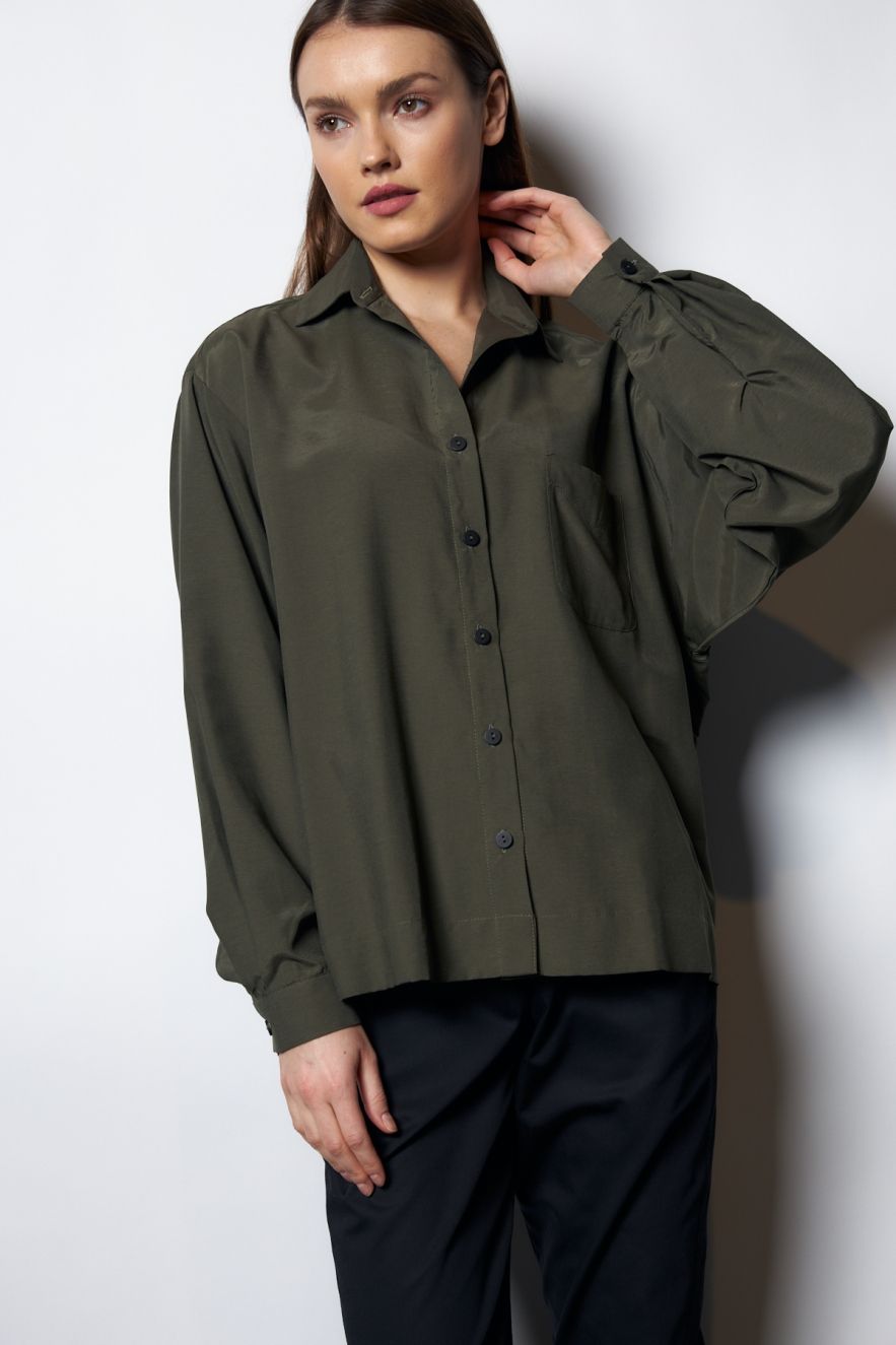 Koszula Jedwabna Khaki oversize My Style 50% jedwab 50 wiskoza