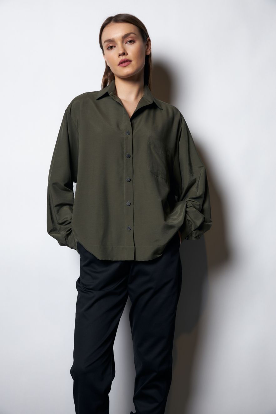Koszula Jedwabna Khaki oversize My Style 50% jedwab 50 wiskoza
