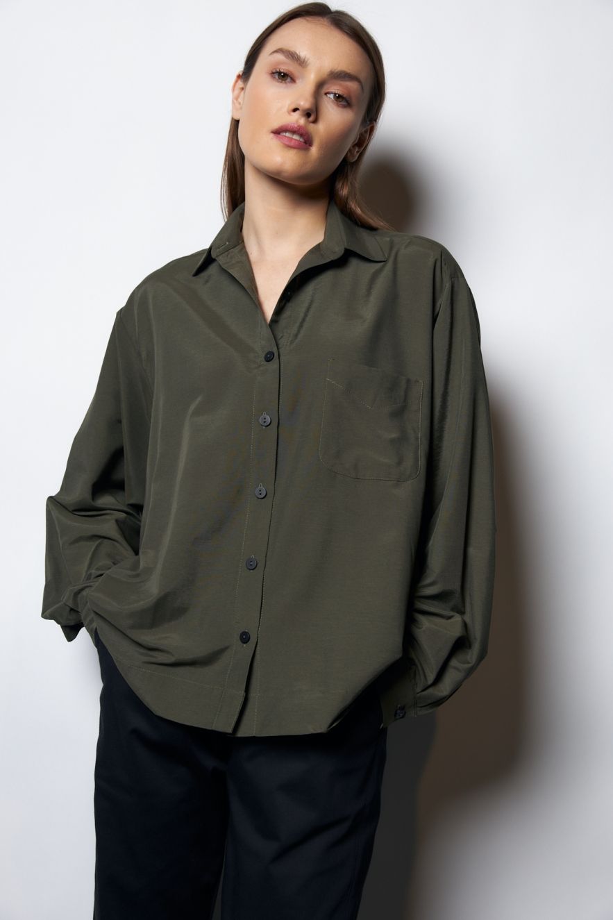 Koszula Jedwabna Khaki oversize My Style 50% jedwab 50 wiskoza