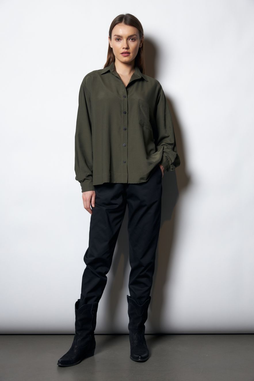 Koszula Jedwabna Khaki oversize My Style 50% jedwab 50 wiskoza