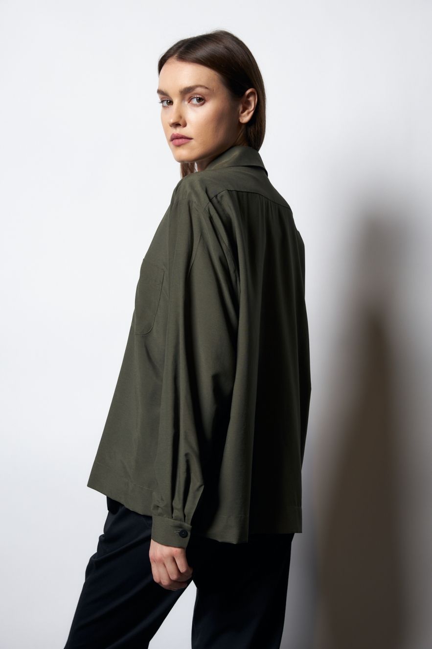 Koszula Jedwabna Khaki oversize My Style 50% jedwab 50 wiskoza