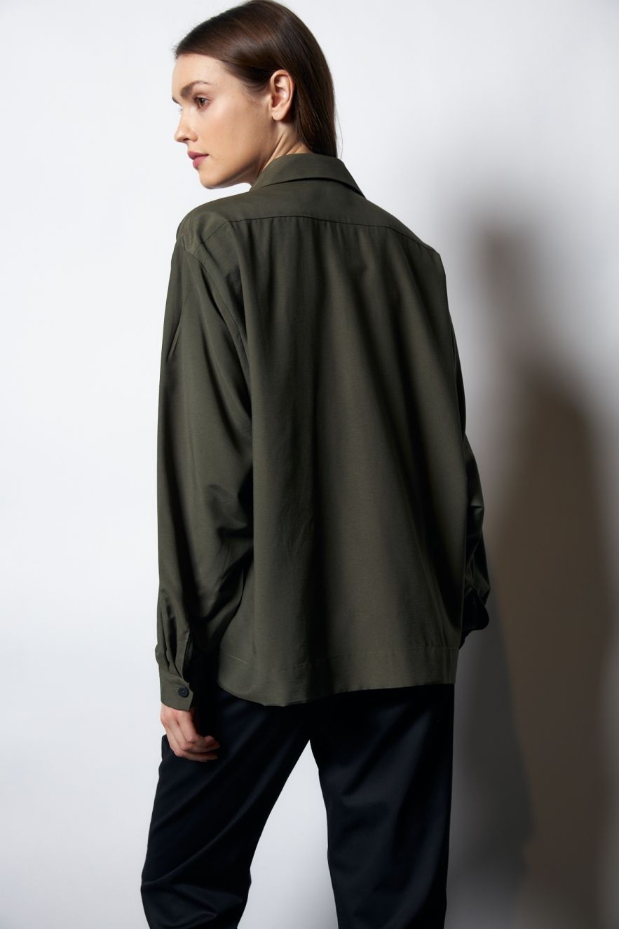 Koszula Jedwabna Khaki oversize My Style 50% jedwab 50 wiskoza