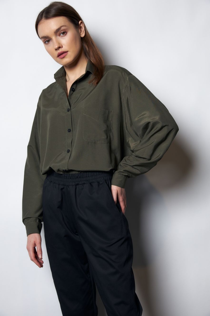 Koszula Jedwabna Khaki oversize My Style 50% jedwab 50 wiskoza