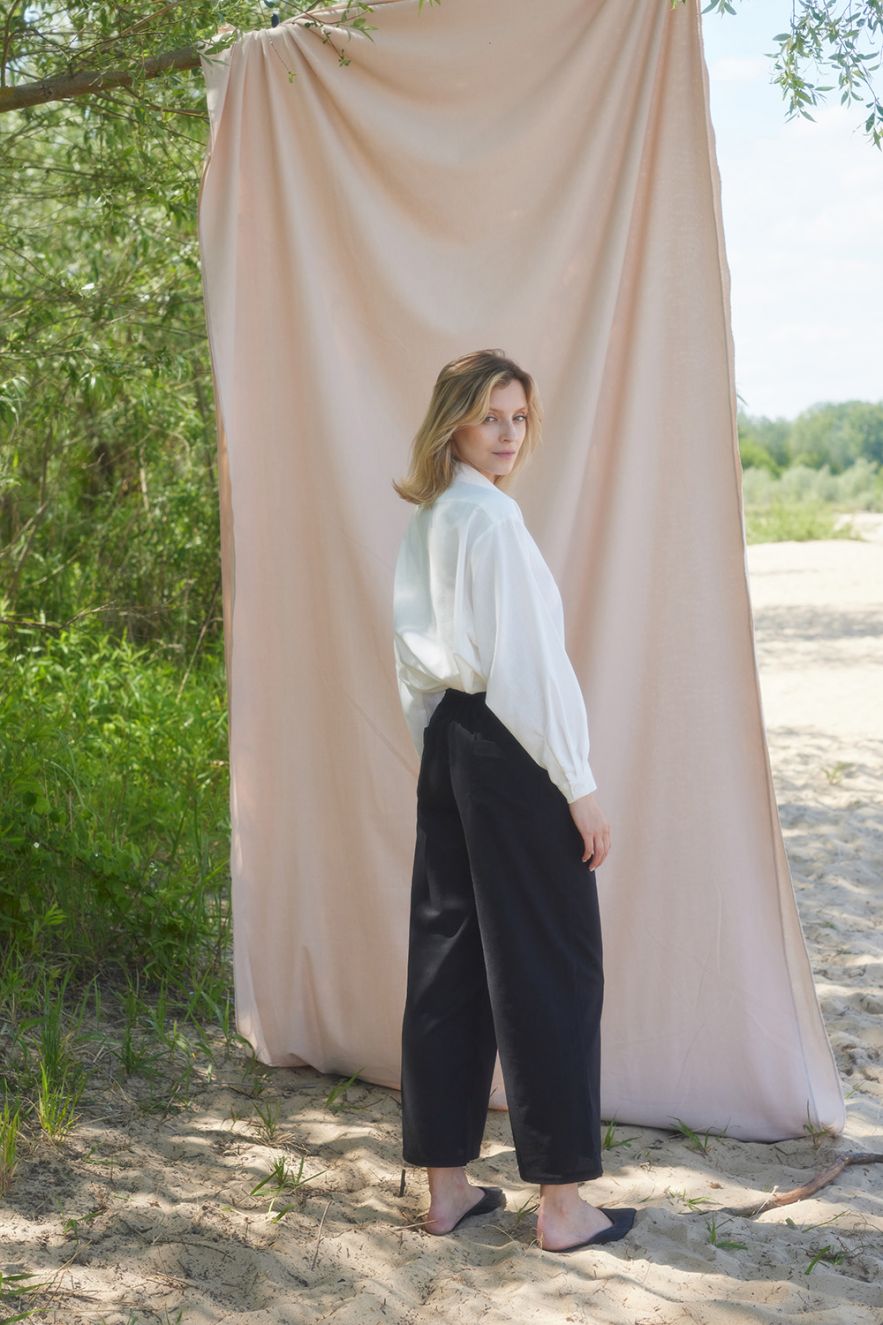 Czarna lniana oversize Marynarka Loose and Elegance Czarny len