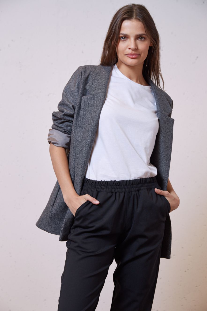 Wełniana Marynarka szaro-czarny sól i pieprz LOOSE and ELEGANCE Wool