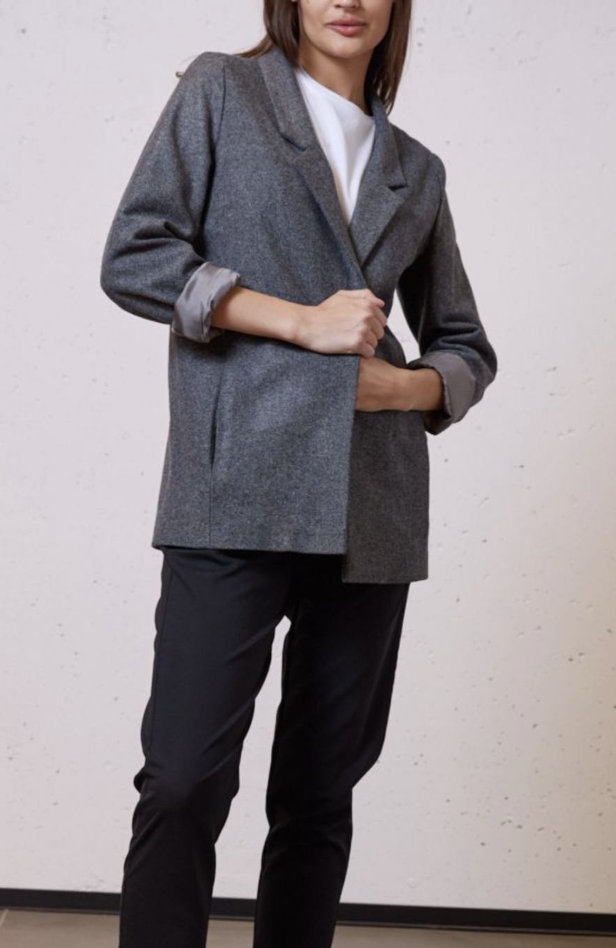 Wełniana Marynarka szaro-czarny sól i pieprz LOOSE and ELEGANCE Wool