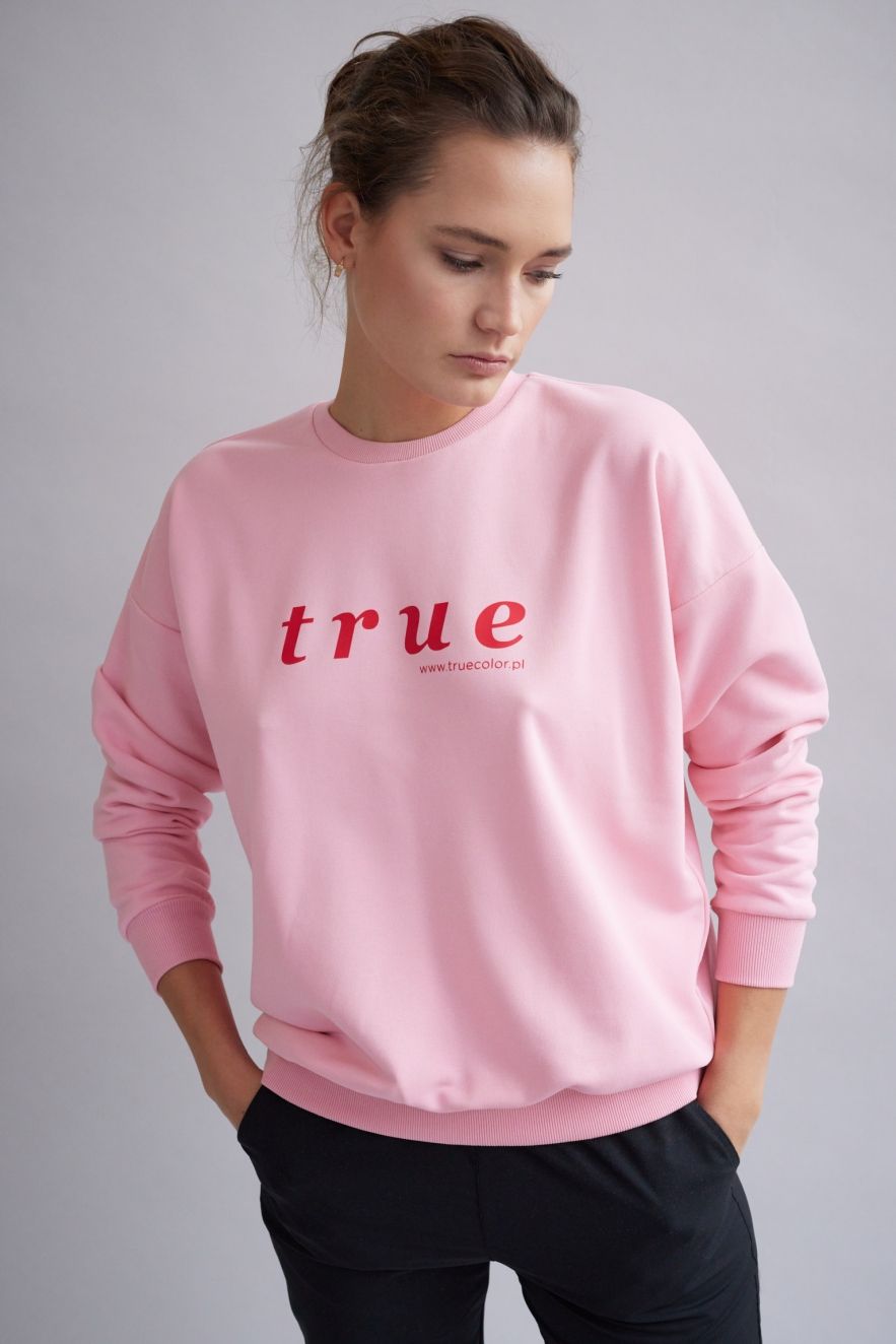 Różowa Bawełniana Bluza True 100% Bawełny Bluza OVERSIZE z napisem 