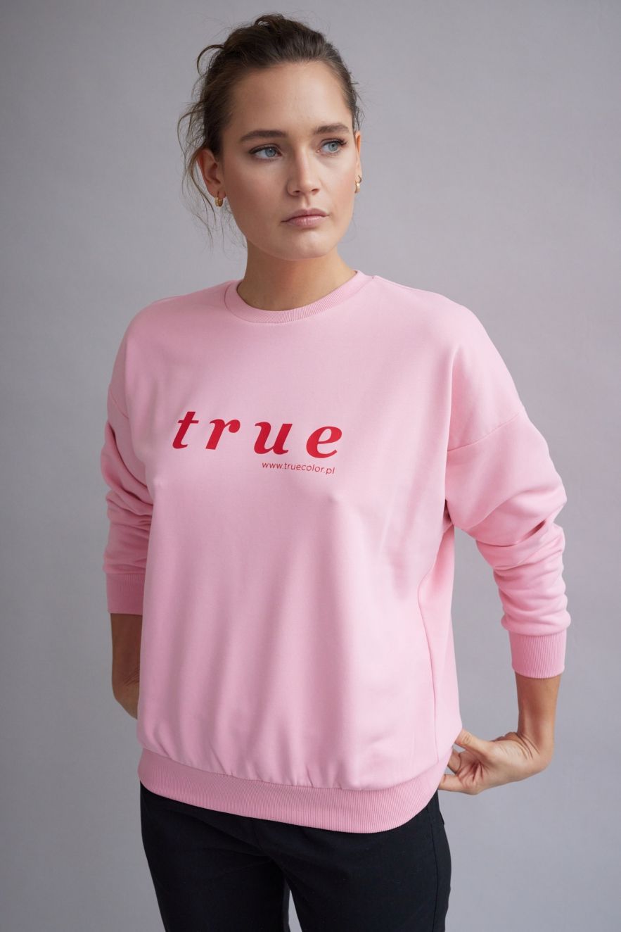 Różowa Bawełniana Bluza True 100% Bawełny Bluza OVERSIZE z napisem 