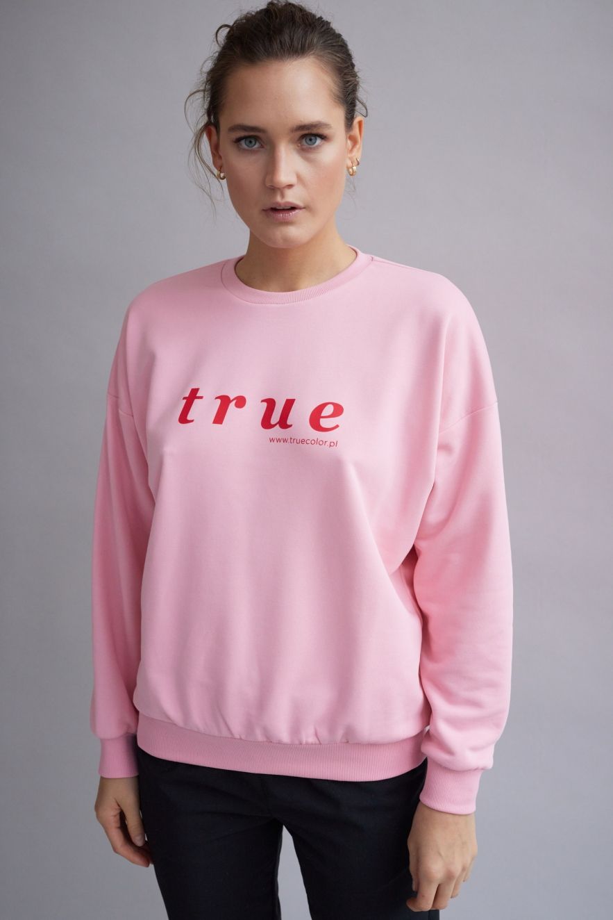 Różowa Bawełniana Bluza True 100% Bawełny Bluza OVERSIZE z napisem 
