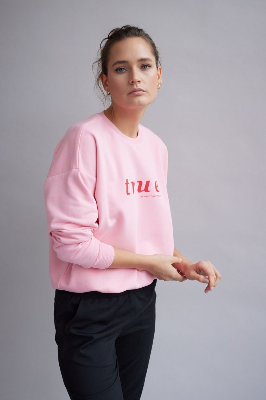 Różowa Bawełniana Bluza True 100% Bawełny Bluza OVERSIZE z napisem 