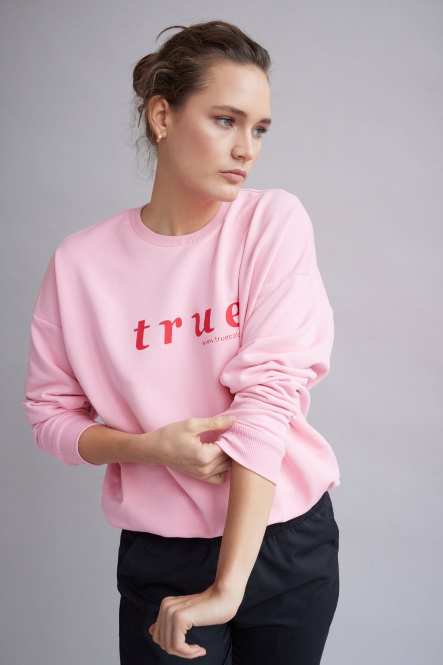 Różowa Bawełniana Bluza True 100% Bawełny Bluza OVERSIZE z napisem 