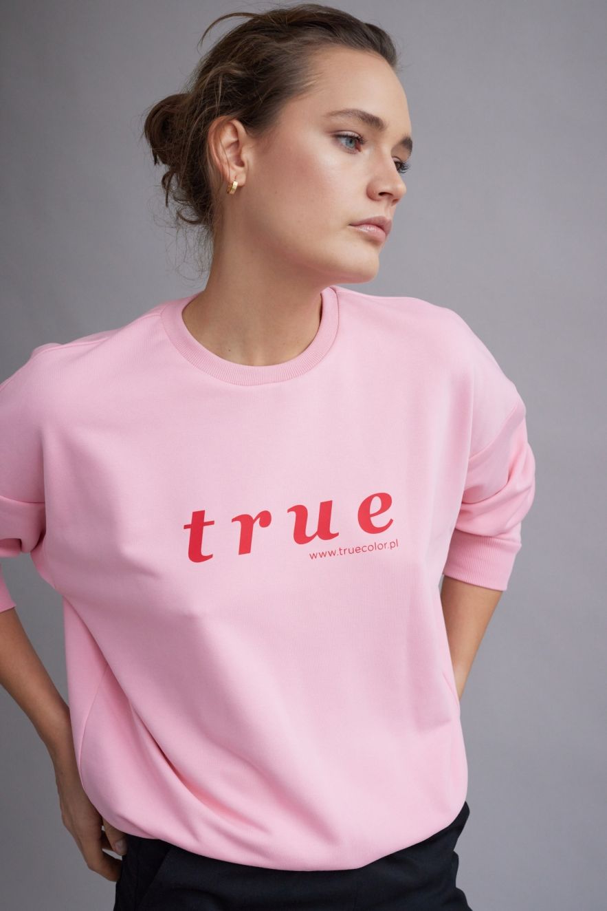 Różowa Bawełniana Bluza True 100% Bawełny Bluza OVERSIZE z napisem 