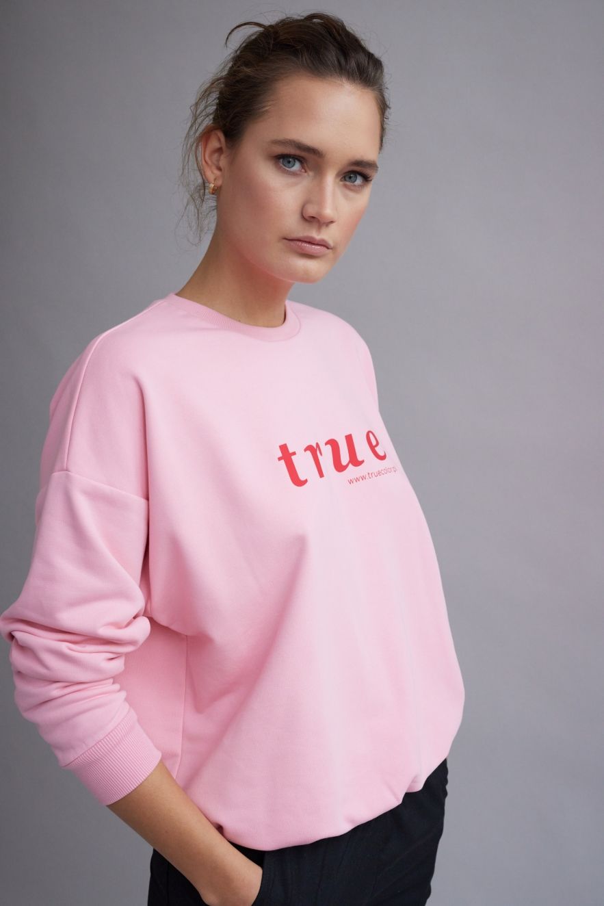 Różowa Bawełniana Bluza True 100% Bawełny Bluza OVERSIZE z napisem 