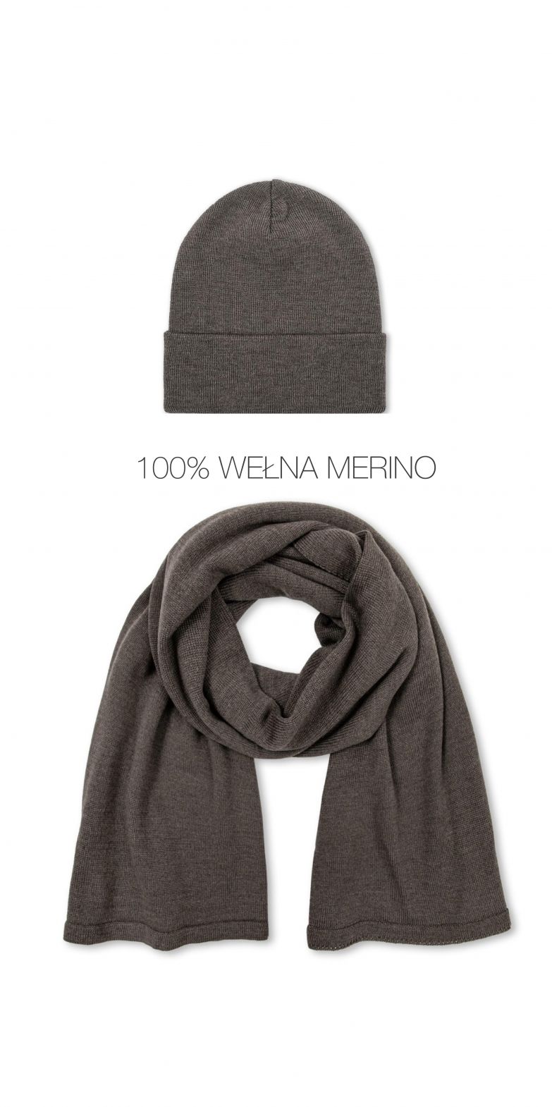 Komplet 100% Merino Wełniana Czapka i Wełniany Zimowy SZAL merino unisex Cappuccino