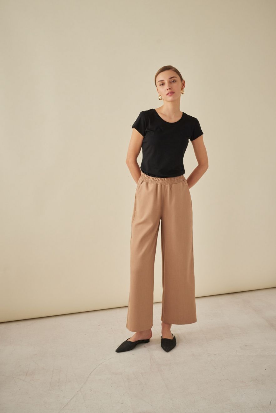 Beżowe spodnie culottes Wełniane - wełna włoska 100% gładka, miękka