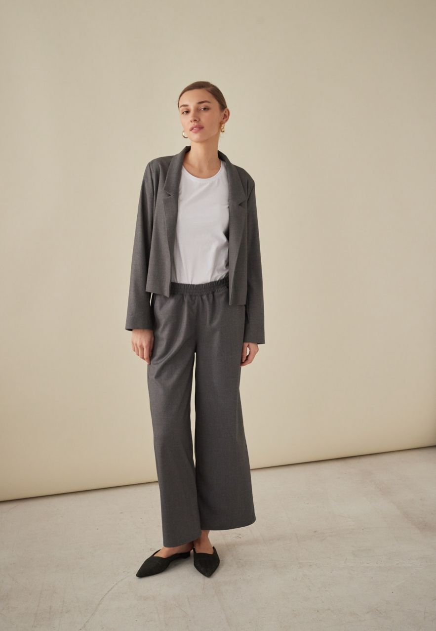 Szare szerokie spodnie Palazzo, kuloty, culottes Wełniane - wełna włoska 100% gładka, miękka