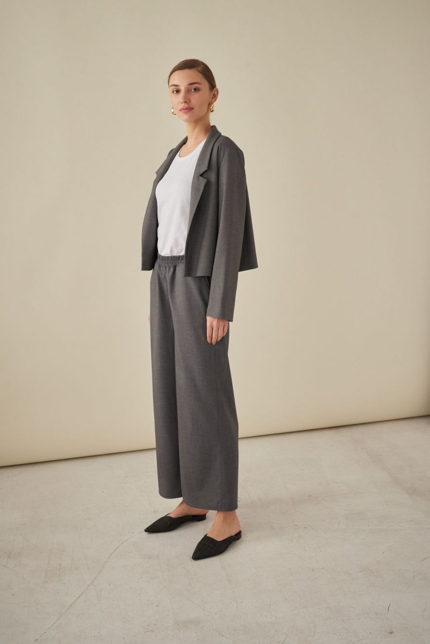 Szare szerokie spodnie Palazzo, kuloty, culottes Wełniane - wełna włoska 100% gładka, miękka