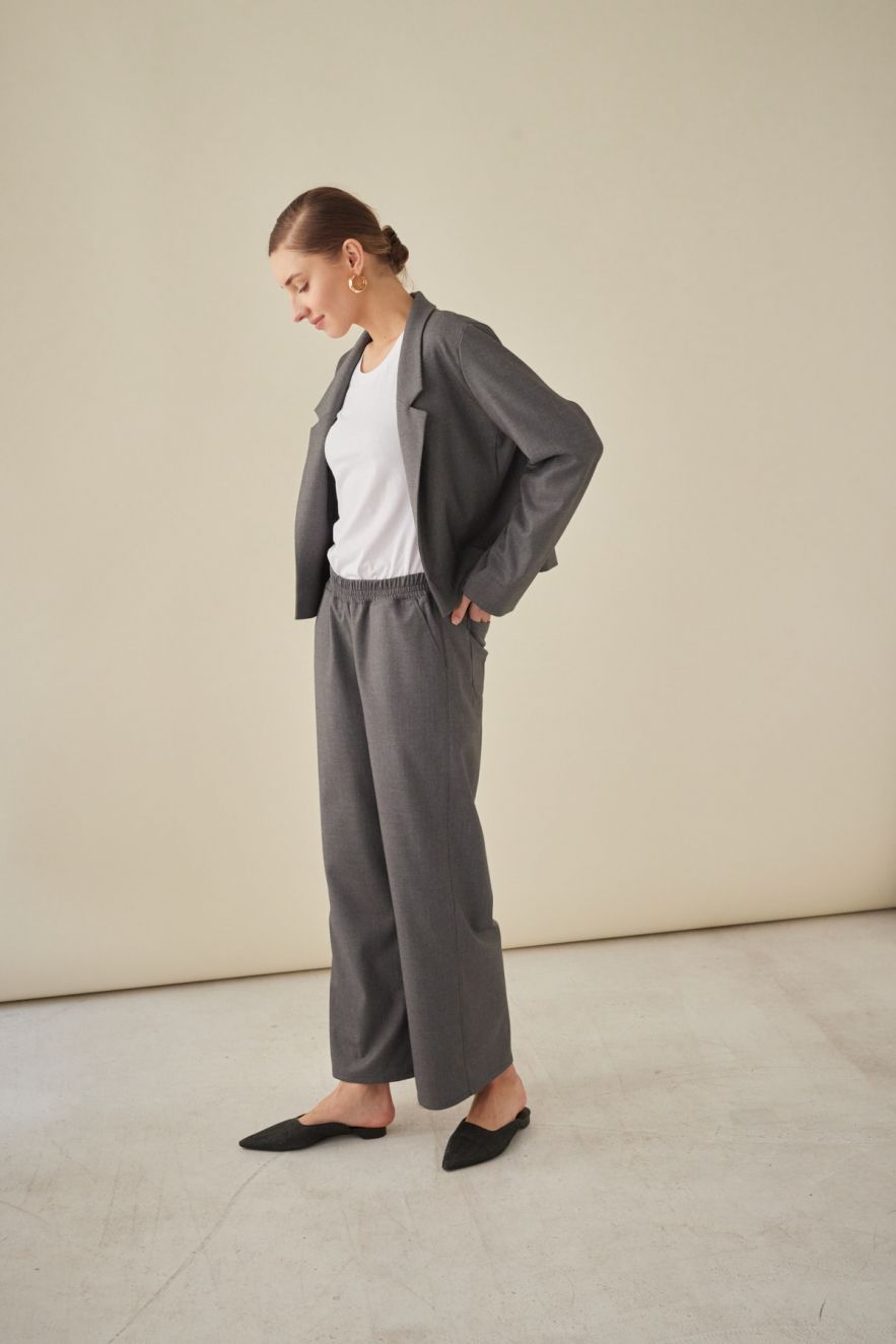 Szare szerokie spodnie Palazzo, kuloty, culottes Wełniane - wełna włoska 100% gładka, miękka