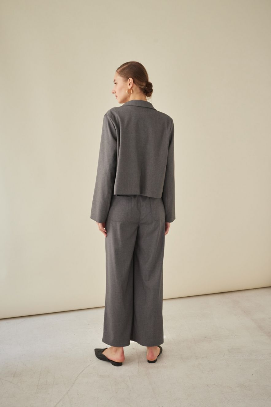 Szare szerokie spodnie Palazzo, kuloty, culottes Wełniane - wełna włoska 100% gładka, miękka