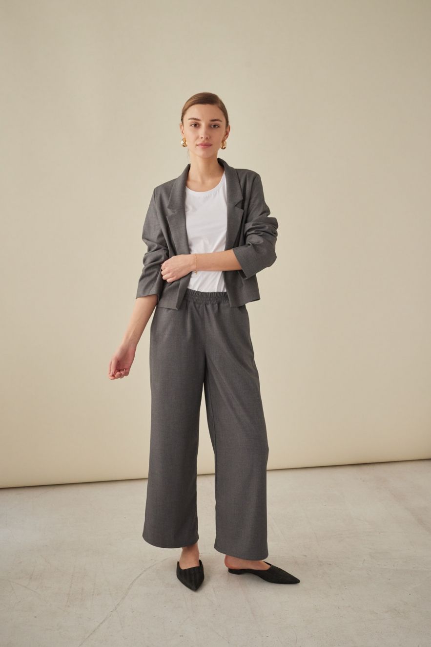 Szare spodnie culottes Wełniane - wełna włoska 100% gładka, miękka (Kopia)