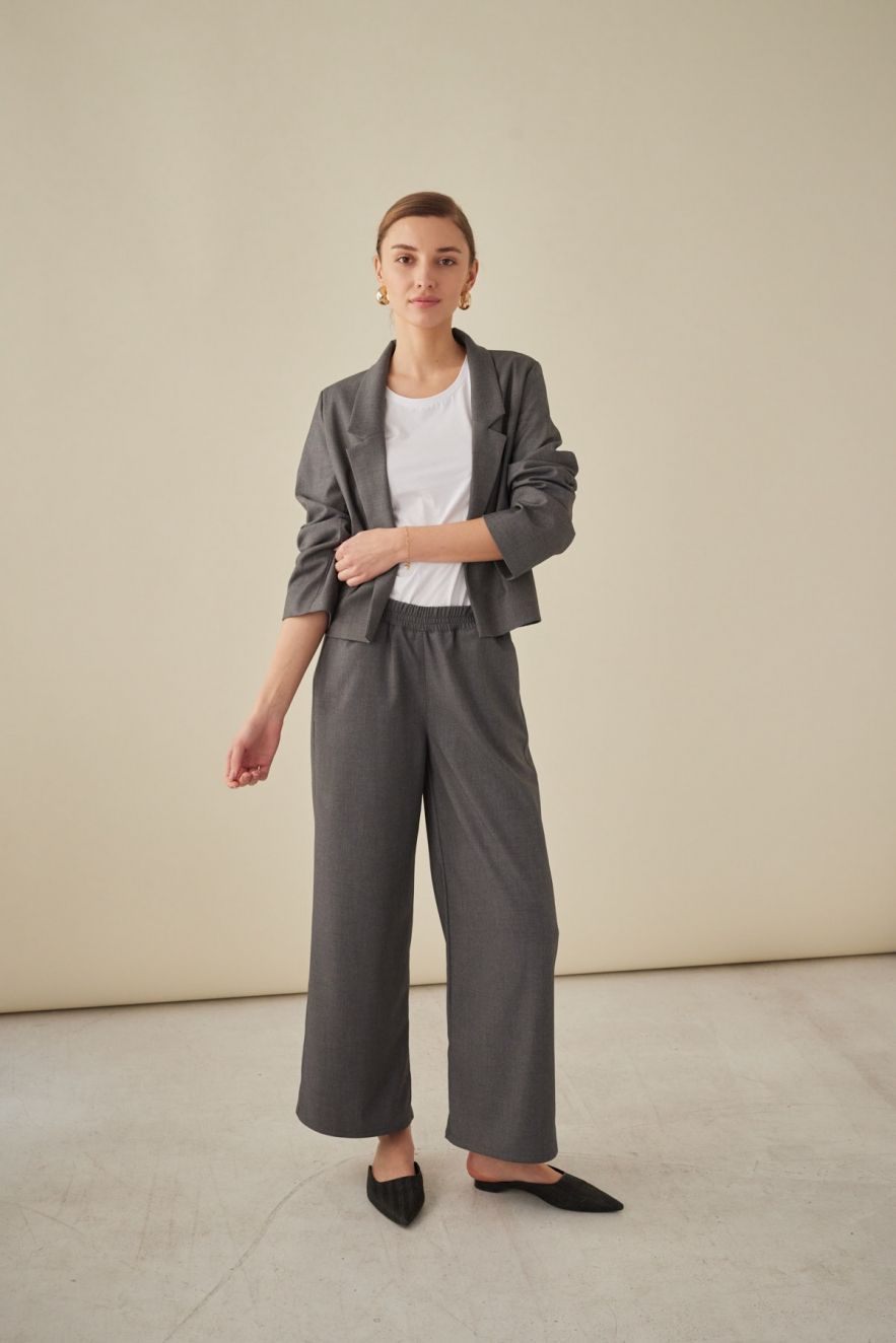 Szare szerokie spodnie Palazzo, kuloty, culottes Wełniane - wełna włoska 100% gładka, miękka