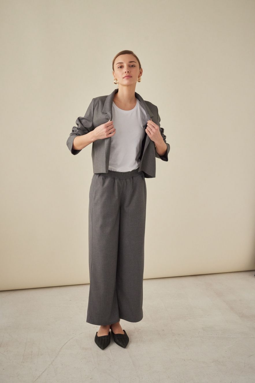 Szare szerokie spodnie Palazzo, kuloty, culottes Wełniane - wełna włoska 100% gładka, miękka