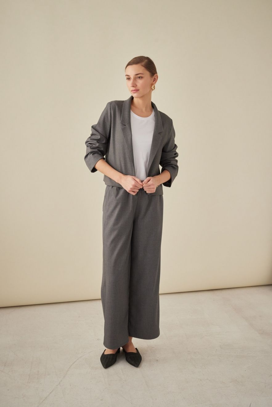 Szare szerokie spodnie Palazzo, kuloty, culottes Wełniane - wełna włoska 100% gładka, miękka
