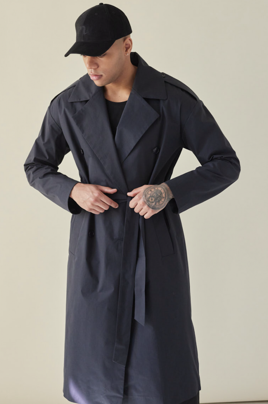 Granatowy bawełniany płaszcz prochowiec Kind Of Magic
