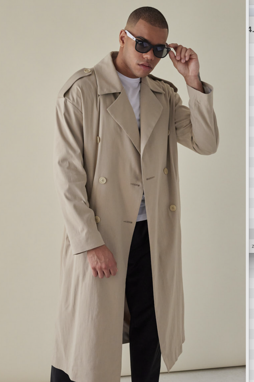 Beżowy oversize'owy bawełniany płaszcz prochowiec z pagonami unisex chłodny beż